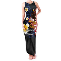 American Samoa Flag Day Family Matching Tank Maxi Dress and Hawaiian Shirt Polynesian Tatau Art and Plumeria LT03 Mom's Dress Black - Polynesian Pride