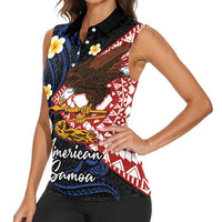 American Samoa Flag Day Women Sleeveless Polo Shirt Polynesian Tatau Art and Plumeria LT03 - Polynesian Pride
