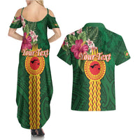 Personalised Manuʻa Islands Couples Matching Summer Maxi Dress and Hawaiian Shirt Polynesian Style with Rooster Tattoo and Tropical Plants LT03 - Polynesian Pride