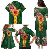Personalised Manuʻa Islands Family Matching Puletasi and Hawaiian Shirt Polynesian Style with Rooster Tattoo and Tropical Plants LT03 - Polynesian Pride