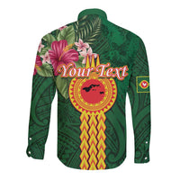 Manuʻa Islands Long Sleeve Button Shirt Polynesian Style with Rooster Tattoo and Tropical Plants