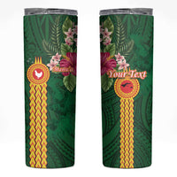 Personalised Manuʻa Skinny Tumbler Polynesian Style with Rooster Tattoo and Tropical Plants LT03 Green - Polynesian Pride