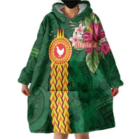 Personalised Manuʻa Islands Wearable Blanket Hoodie Polynesian Style with Rooster Tattoo and Tropical Plants LT03 - Polynesian Pride