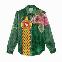 Personalised Manuʻa Islands Women Casual Shirt Polynesian Style with Rooster Tattoo and Tropical Plants LT03 - Polynesian Pride