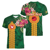 Personalised Manuʻa Islands Women V-Neck T-Shirt Polynesian Style with Rooster Tattoo and Tropical Plants LT03 - Polynesian Pride