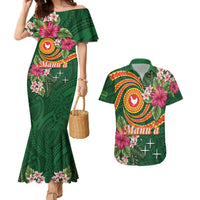 Personalised Manuʻa Islands Couples Matching Mermaid Dress and Hawaiian Shirt Polynesian Art Tattoo Style and Tropical Plants LT03 Green - Polynesian Pride