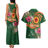 Personalised Manuʻa Islands Couples Matching Tank Maxi Dress and Hawaiian Shirt Polynesian Art Tattoo Style and Tropical Plants LT03 - Polynesian Pride