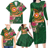 Personalised Manuʻa Islands Family Matching Long Sleeve Bodycon Dress and Hawaiian Shirt Polynesian Art Tattoo Style and Tropical Plants LT03 - Polynesian Pride