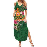 Personalised Manuʻa Islands Family Matching Summer Maxi Dress and Hawaiian Shirt Polynesian Art Tattoo Style and Tropical Plants LT03 Mom's Dress Green - Polynesian Pride