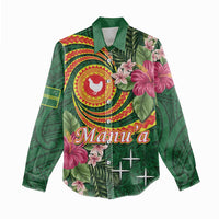 Personalised Manuʻa Islands Women Casual Shirt Polynesian Art Tattoo Style and Tropical Plants LT03 - Polynesian Pride