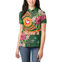 Manuʻa Islands Women Polo Shirt Polynesian Art Tattoo Style and Tropical Plants