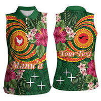 Personalised Manuʻa Islands Women Sleeveless Polo Shirt Polynesian Art Tattoo Style and Tropical Plants LT03 - Polynesian Pride