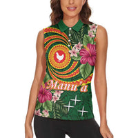 Personalised Manuʻa Islands Women Sleeveless Polo Shirt Polynesian Art Tattoo Style and Tropical Plants LT03 - Polynesian Pride