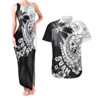 Hafa Adai Guam Couples Matching Tank Maxi Dress and Hawaiian Shirt Polynesian Palm Tree Tattoo Hibiscus and Plumeria Art LT03 Black - Polynesian Pride