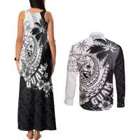 Hafa Adai Guam Couples Matching Tank Maxi Dress and Long Sleeve Button Shirt Polynesian Palm Tree Tattoo Hibiscus and Plumeria Art LT03 - Polynesian Pride