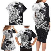 Hafa Adai Guam Family Matching Long Sleeve Bodycon Dress and Hawaiian Shirt Polynesian Palm Tree Tattoo Hibiscus and Plumeria Art LT03 - Polynesian Pride