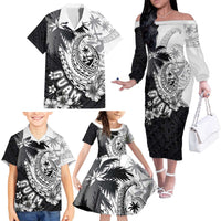 Hafa Adai Guam Family Matching Off The Shoulder Long Sleeve Dress and Hawaiian Shirt Polynesian Palm Tree Tattoo Hibiscus and Plumeria Art LT03 - Polynesian Pride