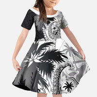 Hafa Adai Guam Family Matching Summer Maxi Dress and Hawaiian Shirt Polynesian Palm Tree Tattoo Hibiscus and Plumeria Art LT03 Daughter's Dress Black - Polynesian Pride