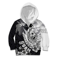 Hafa Adai Guam Kid Hoodie Polynesian Palm Tree Tattoo Hibiscus and Plumeria Art LT03 Zip Hoodie Black - Polynesian Pride