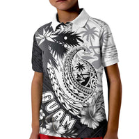 Hafa Adai Guam Kid Polo Shirt Polynesian Palm Tree Tattoo Hibiscus and Plumeria Art LT03 Kid Black - Polynesian Pride