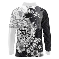 Hafa Adai Guam Long Sleeve Polo Shirt Polynesian Palm Tree Tattoo Hibiscus and Plumeria Art LT03 - Polynesian Pride