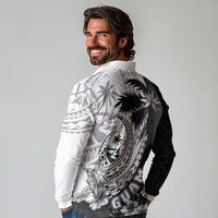 Hafa Adai Guam Long Sleeve Polo Shirt Polynesian Palm Tree Tattoo Hibiscus and Plumeria Art LT03 - Polynesian Pride
