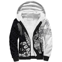 Hafa Adai Guam Sherpa Hoodie Polynesian Palm Tree Tattoo Hibiscus and Plumeria Art LT03 Unisex Black - Polynesian Pride