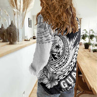 Hafa Adai Guam Women Casual Shirt Polynesian Palm Tree Tattoo Hibiscus and Plumeria Art LT03 - Polynesian Pride