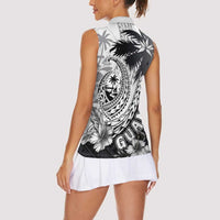 Hafa Adai Guam Women Sleeveless Polo Shirt Polynesian Palm Tree Tattoo Hibiscus and Plumeria Art LT03 - Polynesian Pride