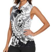 Hafa Adai Guam Women Sleeveless Polo Shirt Polynesian Palm Tree Tattoo Hibiscus and Plumeria Art LT03 - Polynesian Pride