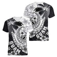 Hafa Adai Guam Women V-Neck T-Shirt Polynesian Palm Tree Tattoo Hibiscus and Plumeria Art LT03 - Polynesian Pride