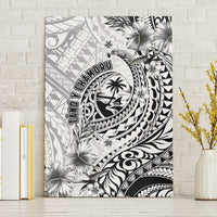 Guam-Land of the Chamorro Canvas Wall Art Polynesian Tattoo Style Hibiscus and Plumeria Art LT03 Without Frame Black - Polynesian Pride