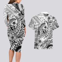 Guam-Land of the Chamorro Couples Matching Long Sleeve Bodycon Dress and Hawaiian Shirt Polynesian Tattoo Style Hibiscus and Plumeria Art LT03 - Polynesian Pride