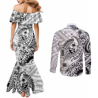 Guam-Land of the Chamorro Couples Matching Mermaid Dress and Long Sleeve Button Shirt Polynesian Tattoo Style Hibiscus and Plumeria Art LT03 - Polynesian Pride