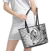 Guam-Land of the Chamorro Leather Tote Bag Polynesian Tattoo Style Hibiscus and Plumeria Art LT03 - Polynesian Pride