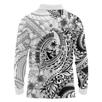 Guam-Land of the Chamorro Long Sleeve Polo Shirt Polynesian Tattoo Style Hibiscus and Plumeria Art LT03 - Polynesian Pride