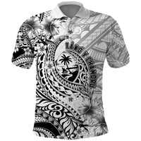 Guam-Land of the Chamorro Polo Shirt Polynesian Tattoo Style Hibiscus and Plumeria Art LT03 Black - Polynesian Pride