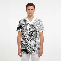 Guam-Land of the Chamorro Scrub Top Polynesian Tattoo Style Hibiscus and Plumeria Art LT03 - Polynesian Pride