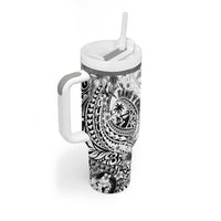 Guam-Land of the Chamorro Tumbler With Handle Polynesian Tattoo Style Hibiscus and Plumeria Art LT03 - Polynesian Pride
