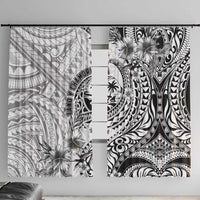 Guam-Land of the Chamorro Window Curtain Polynesian Tattoo Style Hibiscus and Plumeria Art LT03 With Hooks Black - Polynesian Pride