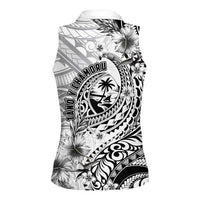 Guam-Land of the Chamorro Women Sleeveless Polo Shirt Polynesian Tattoo Style Hibiscus and Plumeria Art LT03 - Polynesian Pride