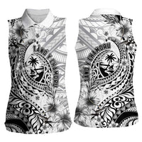 Guam-Land of the Chamorro Women Sleeveless Polo Shirt Polynesian Tattoo Style Hibiscus and Plumeria Art LT03 - Polynesian Pride