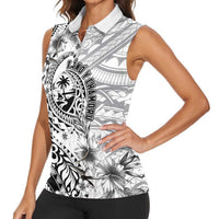 Guam-Land of the Chamorro Women Sleeveless Polo Shirt Polynesian Tattoo Style Hibiscus and Plumeria Art LT03 - Polynesian Pride
