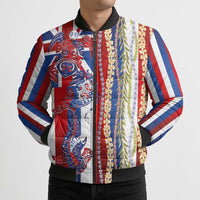 Hawaiian Sea Animals Bomber Puffer Jacket with Lei and Flag Style