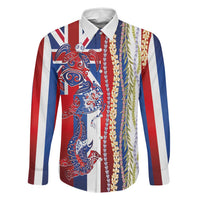 Hawaiian Sea Animals Family Matching Puletasi and Hawaiian Shirt with Lei and Flag Style LT03 Dad's Shirt - Long Sleeve Multicolor - Polynesian Pride