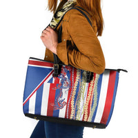 Hawaiian Sea Animals Leather Tote Bag with Lei and Flag Style