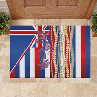 Hawaiian Sea Animals Rubber Doormat with Lei and Flag Style