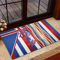 Hawaiian Sea Animals Rubber Doormat with Lei and Flag Style