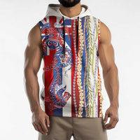 Hawaiian Sea Animals Sleeveless Hoodie with Lei and Flag Style