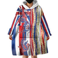 Hawaiian Sea Animals Wearable Blanket Hoodie with Lei and Flag Style